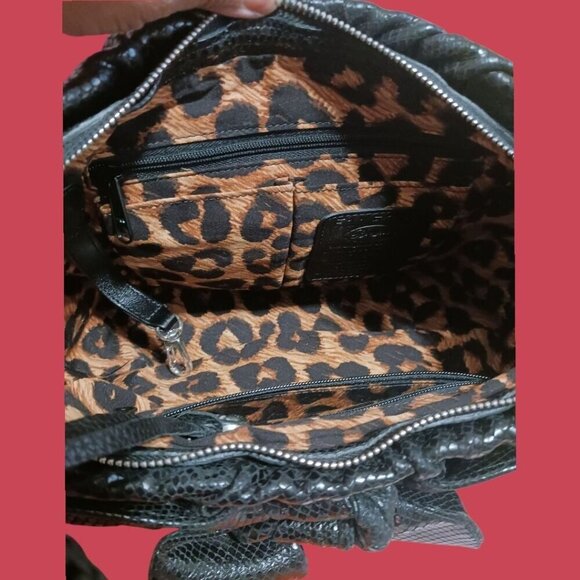 Brighton Black Snake Embossed Leather Shoulder Bag W/ Braided Strap & Satin Lini - Picture 12 of 16